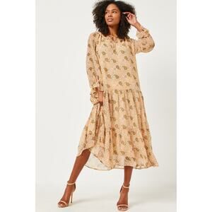 HAYDEN Floral Paisley Midi Dress Boho Cottagecore Ruffle Long Sleeve | Large